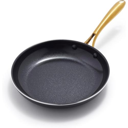 GreenPan Swift Cookware 10 Frying Pan Skillet, Healthy Ceramic Nonstick Coating, Heavy-Gauge Aluminum, Gold-Tone Stainless Steel Handle, PFAS-Free, Dishwasher & Oven Safe, Black