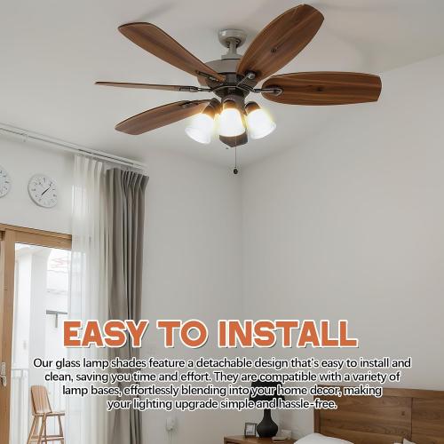 6 Pcs Frosted Glass Globes for Ceiling Fan Lights Covers Glass Lamp Shade Replacement for E26 Chandelier Table Wall Sconce, 2-1/8 Fitter, 4-5/8 Diameter x 4-1/2 Height