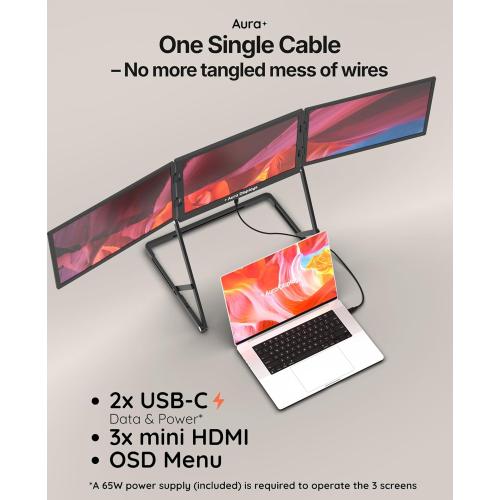 Triple Aero 15.6” Pro Max | Premium Triple Portable Monitor Extender | Full Aluminum | Quad Screens | 3×15.6” FHD 1080P HDR IPS | USB-C & HDMI | Compatible with 11-18” Laptops