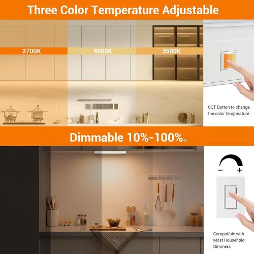 Dawnrise 24 Hardwired Under Cabinet Light,Linkable,1270 Lumens,3 Color Selectable,Brightness Adjustable,Under Counter Lights for Kitchen,Wide Luminous Surface,White Finish,Metal Base(1 Pack)