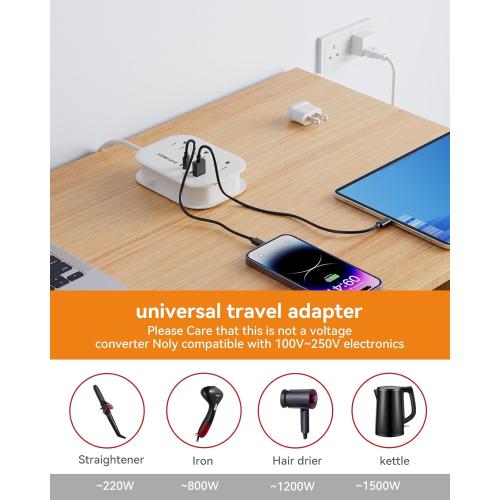 European Plug Adapter,EU/UK/US Travel Power Strip with 3 Outlets & 4 USB Ports(3.4A), International Power Adapter with 3 FT Extension Cord Compact for US to EU UK Germany Italy France Cruise