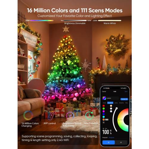 APPECK Christmas String Lights,134 FT 400 LED Outdoor String Lights, 111 Scene Modes Smart RGBW Color Changing Fairy Lights with App Controlled, Decorations String Light for Indoor, Outdoor Tree Decor