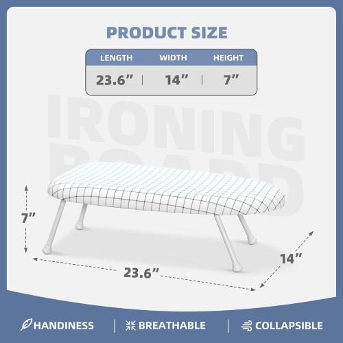 STORAGE MANIAC Tabletop Ironing Board with Folding Legs, Extra Wide Countertop Ironing Board with Cotton Cover, Portable Mini Ironing Board for Sewing, Craft Room, Household, Dorm, White