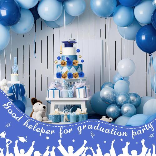 Color Blue Graduation Cake Kit: Felt Cap, Diploma, Congrats Topper, Beads Leaf Flowers (Blue & Gold, 33 Count)