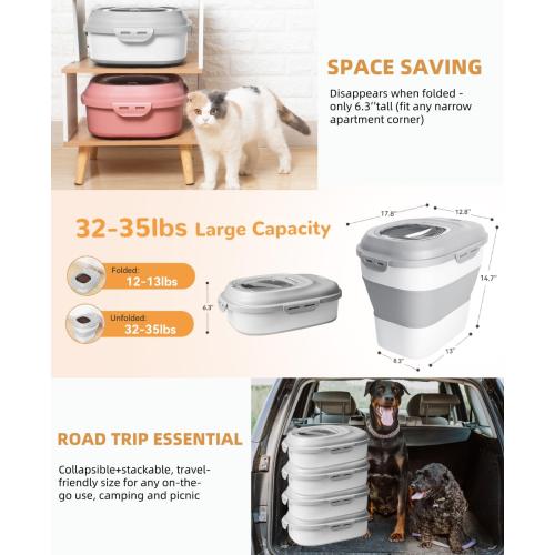 30-35 Lbs Dog Food Storage Container Collapsible Dog Food Container with Airtight Lids, Wheels, Scoop and 2pcs Food Storage Containers, Large Pet food storage for Dog, Cat