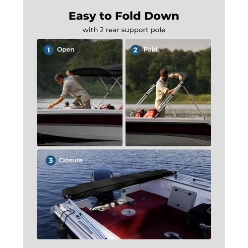 KEMIMOTO Bimini Top for Boat, Bimini Tops Cover 600D Marine Grade Canvas Boat Canopy with 6ft Length 54 in - 96 in Width 46 in Height, Includes Mounting Hardware, Straps Rear Support Poles