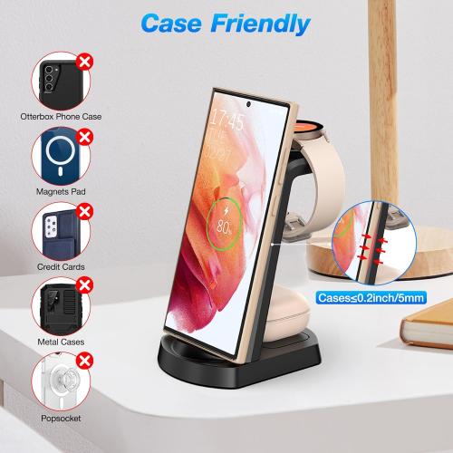 Wireless Charging Station for Samsung/Android, Fast Wireless Watch Charger Station Compatible for Samsung Galaxy S25 Ultra/S24/S23 /Z Flip 6/5 Fold 6/5, Watch7/6/Pro/Active 2 Galaxy Buds3/2 Pro(Dark)
