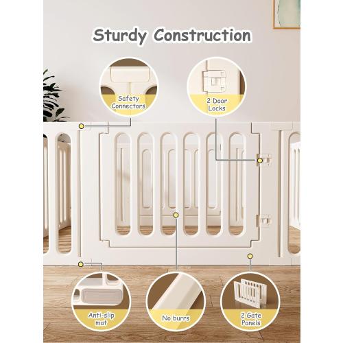 VBABY Baby Playpen, Plastic Play Pen for Babies and Toddlers 1-3, 12 Panels Large Kids Playyard, Indoor & Outdoor Baby Fence, 66 x 51, White