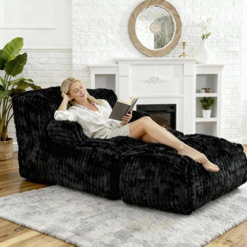 Bean Bag Chair - Large Bean Bag Loungers Chairs for Adults, Teens, and Children.Bean Bag Sofa with Memory Foam Filled and Armrests for Living Rooms, Bedroom, Dorm, or Balcony (Stripe Black)