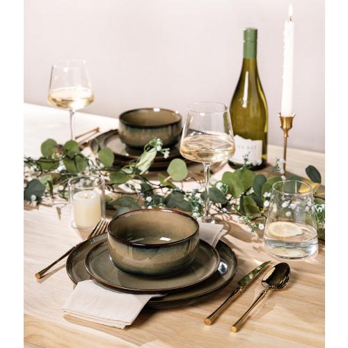 Set of 18 Color Brown TheTerra Ceramic Dinnerware Sets for 6, 18 Pieces Handmade Reactive Glaze Plates and Bowls Set, Scratch Resistant Dish Set, Oven & Microwave & Dishwasher Safe, Coca Mocha