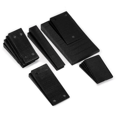 16 Pack Multiple Size Slopes Black Plastic Composite Shims Leveling Wedges for Furniture Extreme Load Capacity Support Easy to snap Cut-to-fit Door Window Toilet Shims Sheds Table Levelers