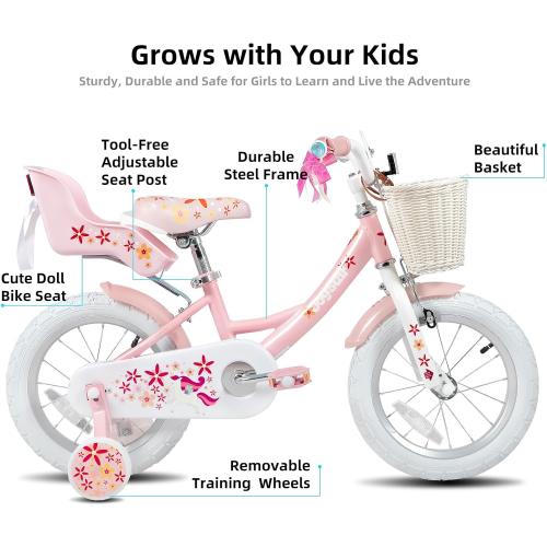 JOYSTAR Unicorn Kids Bike for Girls Ages 2-9 Years Old, 12 14 16 18 Inch Kids Bike with Training Wheels, Doll Seat, Streamers and Basket, Toddler Girls Bike, Multiple Colors