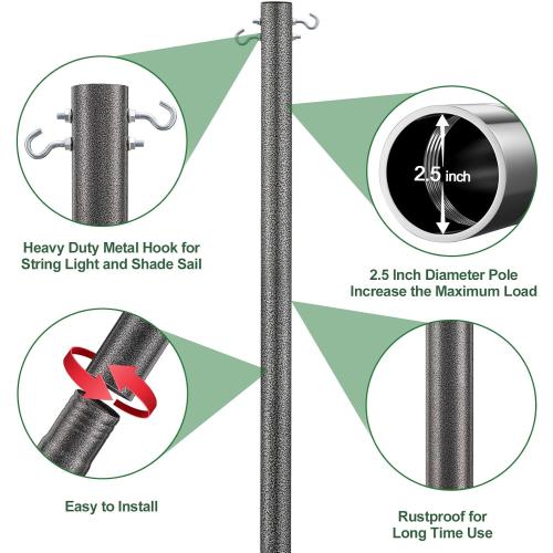 Shade Sail Poles Set of 2, 9FT Heavy Duty Stainless Steel Sun Shade Pole Kit, Adjustable Sail Shade Post Rustproof Outdoor Canopy Poles for Patio, Garden, Backyard 2 Packs
