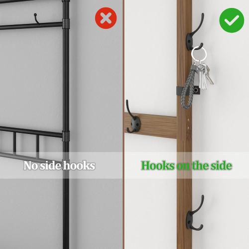 AMBIRD Hall Tree with bench and shoe storage, Entryway Bench with shoe storage, 6-in-1 Coat Rack with Cloth Bag and14 Coat Hooks, Sturdy Bamboo Frame, Large Size, Brown 39 * 15 * 70 Inches