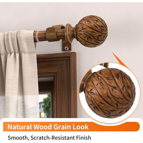 Wood Curtain Rods for Windows 18-45 Adjustable Window Treatment Rods