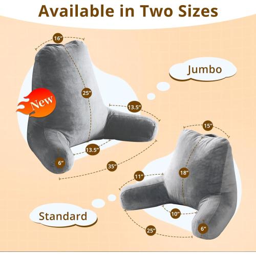 Sasttie Reading Pillows for Sitting in Bed Adult, Velvet Back Pillow Bed Sitting Up, Back-Rest Support Cushion for Sit Up on Couch, Sofa, and Floor, Dorm Essentials, Oeko-Tex Certified, Dark Grey