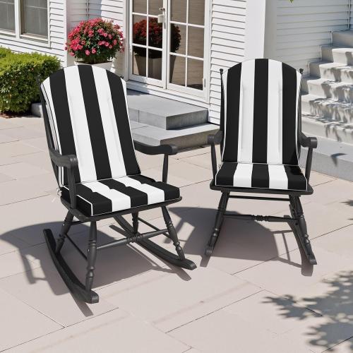 Crestlive Products 50x20 Inch Adirondack Chair Cushions Set of 2 Outdoor Rocking Chair Cushions Waterproof Fade Resistant High Back Patio Replacement Cushions, Black Stripe