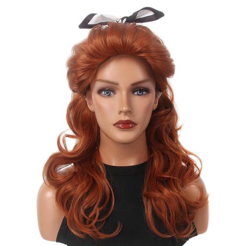 Black Long Curly Beehive Wig Vintage Wig with bangs for Women Costume Cosplay Fancy Dress 60s 70s Retro Wigs (reddish brown)
