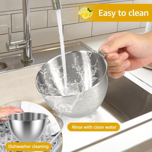 Stainless Steel Mixing Bowl, 3 Sizes Nesting Bowl with Handle & Capacity Scale, Stackable Mixing Bowls, Nesting Whisking Bowl Set, Kitchen Food Storage Organizer for Cooking Baking Salad Prep