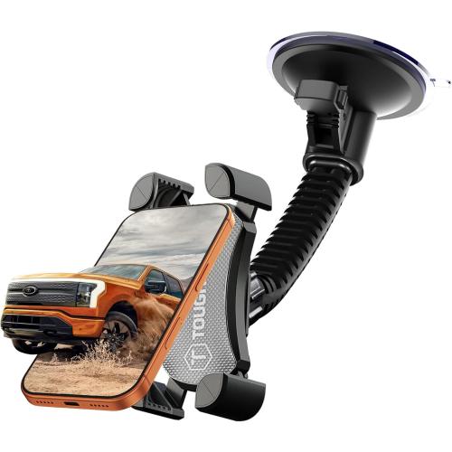 ToughTested Mammoth Windshield Mobile Mount, Double-Ribbed Gooseneck Arm, Expandable Claw Grip Holder with 360 Degree Rotation, Extra Large Suction Cup, Quick Release Button