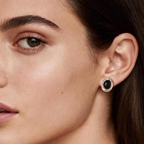 Gold Earrings for Women Oval Stud Trendy 14K Gold Plated Black Brown Stone Earrings Hypoallergenic