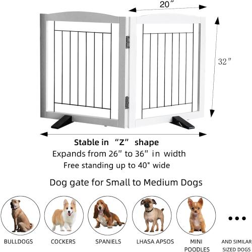Size 40x32 inches Dog Fence Indoor - 2-Panel Freestanding Dog Gate for Doorways, Hallways, House or Stairs -40x32-Inch Retractable Foldable Expandable Wood Pet by SFJC (White)