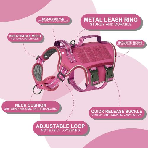 Dog Harness for Large Dogs Heavy Duty, No Pull Tactical Dog Harness with Molle System, Easy On and Off Service Dog Vest, Breathable Padded, Adjustable Reflective Pet Vest for Walking Hiking Training