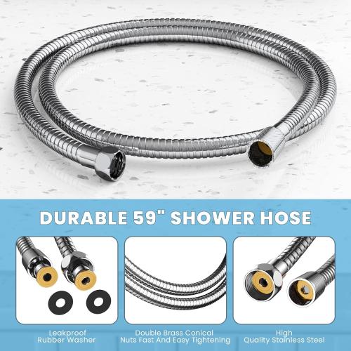 High Pressure Shower Heads, 7.2Inch 2 in 1 Rainfall Shower head & Handheld Showers with Magnetic Docking System, Ten-Function Handheld Shower Head with 59 Rotatable Stainless Steel Hose (Chrome)