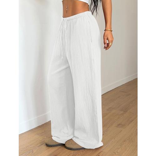 ZAFUL Drawstring Elastic Low Waist Flowy Palazzo Pants for Women with Pockets Casual Loose Pant Spring Summer Outfits medium