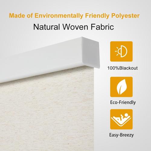 Size 34x 64 Color Brown Persilux Free-Stop Cordless 100% Blackout Roller Window Shades for Home, Natural Woven Fabric UV Protection Privacy Roller Shades for Windows Blinds for Sliding Glass Doors, Bedroom, Cream 34W x 64H
