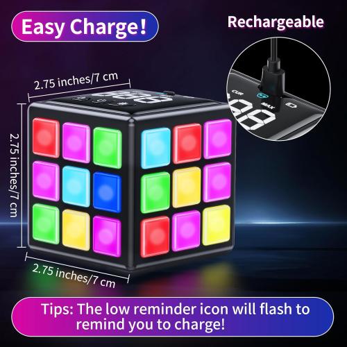 Rechargeable Puzzle Cube with Games - 15-in-1 Fun Brain Memory & Speed Games for Kids Teens - Christmas Easter Birthday Gifts for Boys Girls Ages 6-12  Years Old with Score Screen (Black)