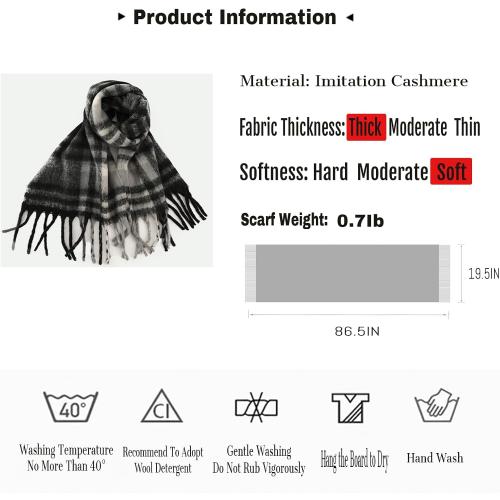 Jepony Large Scarf Colorful CashmereThick Tassel Scarf for Women Fall Winter Warm Big Shawl Blanket Scarves & Wraps Gifts