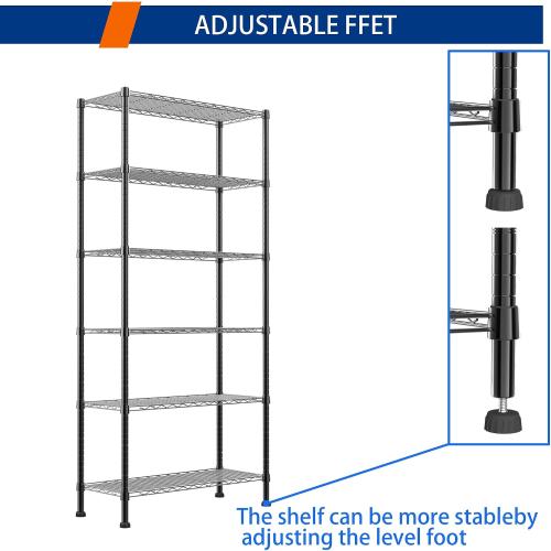 REGILLER 6-Wire Shelving Metal Storage Rack Adjustable Shelves,Standing Storage Shelf Units for Laundry Bathroom Kitchen Pantry Closet(Black,14.1 D x 30 W x 80 H)