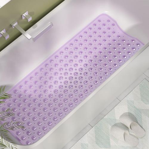 Purple AmazerBath Shower Mat Non Slip 40 x 16 Inches, Shower Stall Mats with Suction Cups and Drain Holes, Non Slip Bath Mat for Tub for Elderly & Kids, Clear Purple