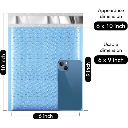 Fuxury 100Pcs Bubble Mailers 6x10 Light Blue Bubble Mailer Thick Shipping Padded Envelopes Usable Size 6x9 Padded Mailers Shipping Bags for Mailing,Packaging, Small Business, Boutique, Bulk #0