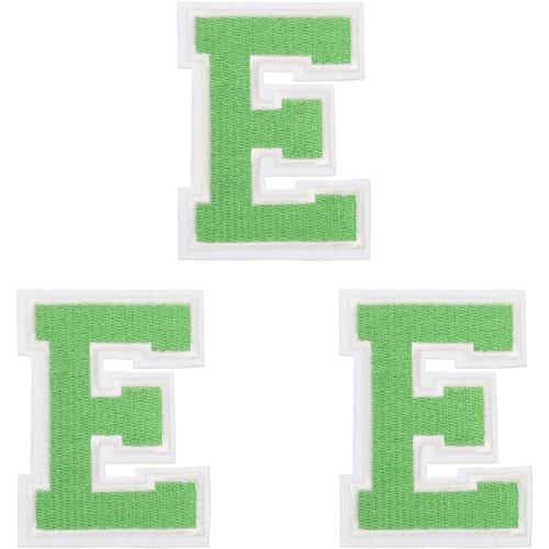 MECCANIXITY Iron on Letter Patches, 3 Pcs 3.1/7.8cm Alphabet E Iron on Embroidered Applique Sew on Patches for Clothes, Dress, Socks, Jeans, Hats, DIY Accessories(Green)