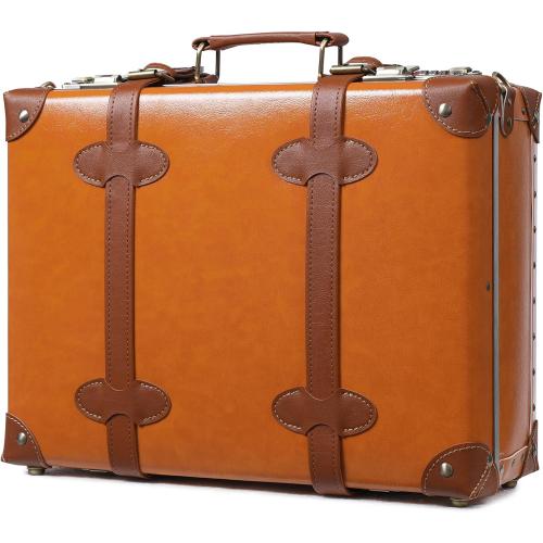 urecity Vintage and Cute Carry-on Overnight Case Non-wheeled Mini Leather Trunk Suitcase with Shoulder Strap