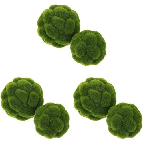 Cabilock 6pcs Green Moss Balls Decorative for Centerpiece Bowls Simulated Moss Balls Topiary Artificial Plant Ornament for Garden Wedding Party Decoration(3.9in/4.7in)