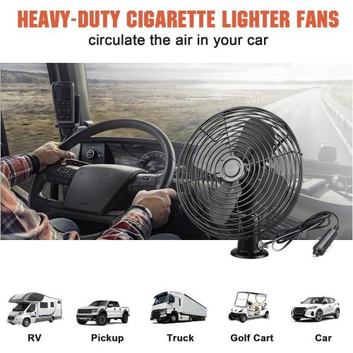 12V Portable Fan RV | Truck Cooling Heavy Duty 9 Metal Clip-On Car Fan Bus | Boat | Forklift | Car | Camper | Lawn | Mower | Tractor 2-Speed High Velocity Black