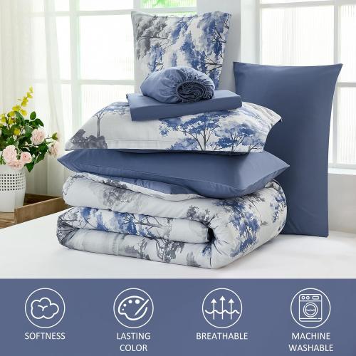 Dinjoy Comforter Set, Flower Bedding Sets with Comforter, Fitted & Flat Sheets, Pillowcases & Pillow Shams