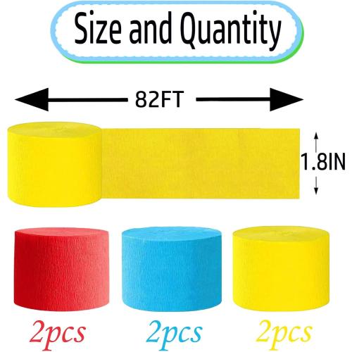 Red 1 Blue 2 and Yellow 1  Crepe Paper 4 Pcs Streamers for Party Decorations, Birthday Wedding DIY Crafts, Gift Wrapping Supplies