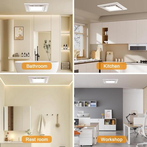 Bathroom Exhaust Fan with Light 10x10 IN Panel, Mounting Opening 8.3x8.3 IN 130CFM Ultra Quiet 1.0 Sone Exhaust Fan with 1500lm 6000K Light Ventilation Fan Combo for home, office etc