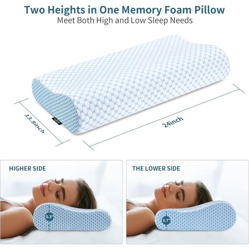 Cervical Pillow for Neck Pain Relief, Contour Memory Foam Pillows for Sleeping, Odorless Ergonomic Pillow Adjustable Orthopedic Cooling Pillow Bed Pillow Neck Support for Side Back Stomach Sleepers