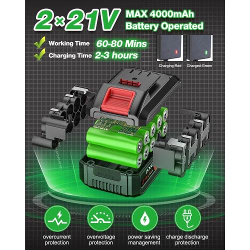 Electric Weed Wacker Cordless, 21V Weed Cordless Eater Battery Powered, with 2Pcs 4.0Ah Batteries, Stringless Brush Cutter, Lightweight Foldable Grass Trimmer, 3 Types Blades, Green