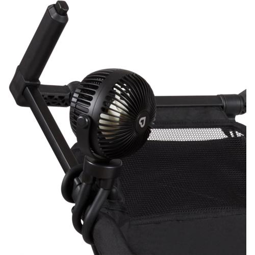 Munchkin Stroller Fan - Portable Fan for Travel, Baby Gear Accessory with 4 Speeds, Flexible Clip-on Leg Attachment, Rechargeable Battery, Black with Multicolored LED Lights