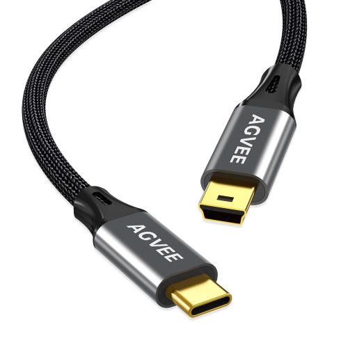 AGVEE 3.3ft USB-C to Mini USB Cable, Gold Plated End Tips, Braided Durable Mini-B 5-Pin to Type-C Data Charging Charger OTG Cord for Hero 3 , Canon Nikon Camera, GPS, Blue Yeti, Dark Gray