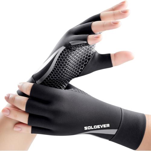All-Around Copper Arthritis Gloves, Carpal Tunnel Pain Relief Gloves, Breathable & Anti-Slip Hand Compression Gloves for Rheumatoid, Tendonitis, Swelling, Fingerless Gloves Fit Men & Women 9.4-10.1