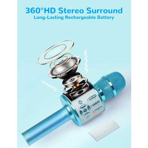 Amazmic Kids Karaoke Microphone Machine Toys for Girls Bluetooth Microphone with LED Light, Christmas Birthday Gift for Girls Boys 3 4 5 6 7 8 9 10 11 12 Year Old Kids Toys(Blue)