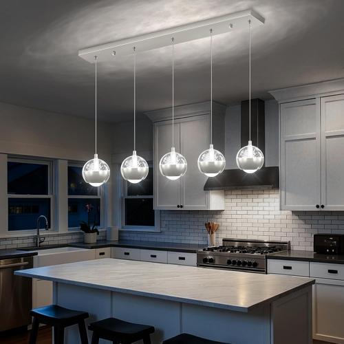 L32 x H78 Rectangular Chandeliers for Dining Room with LED Dimmable Lights Remote Control Chandeliers for Kitchen Island Modern Silver Globe Lighting Fixtures
