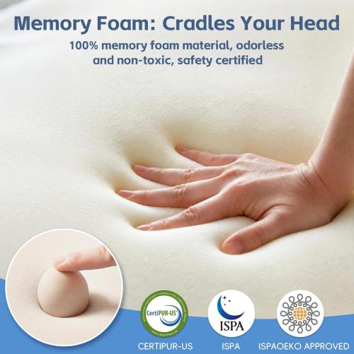Cervical Neck Pillow, Memory Foam Pillows for Neck and Shoulder Pain Relief, 2 Heights Ergonomic Pillow with Breathable Ice Silk Cover, Neck Support Pillow for Side Sleepers White